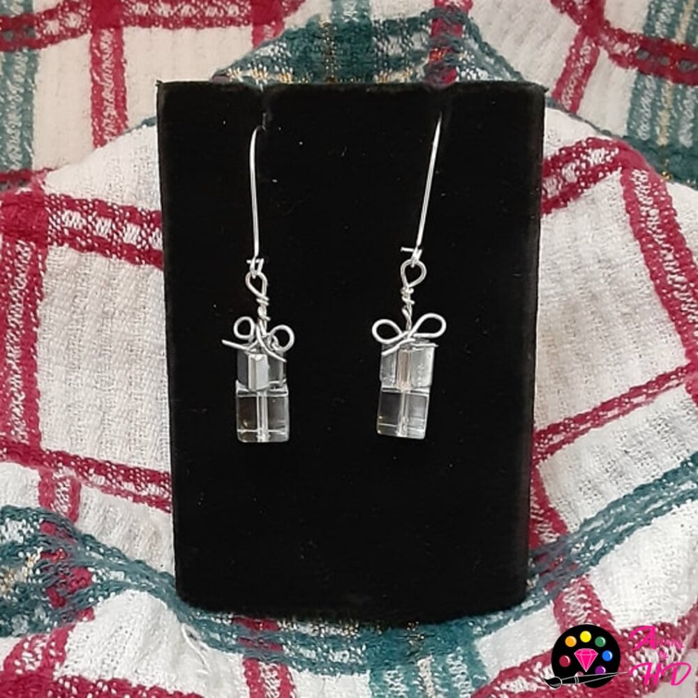 Festive Gift Box Delight Handmade Glass Beaded Drop Earrings